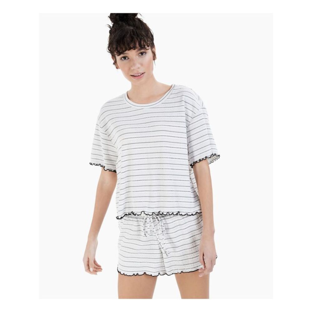 JENNI INTIMATES Womens White Short Sleeve Top Shorts Pants Pajamas XS